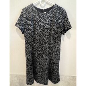 Ann Taylor Loft Fit And Flare Dress. Gray/black. Size 12. Modest, Zip Back.